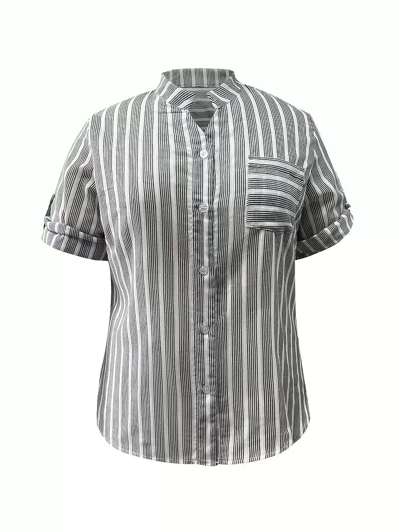 Elegant Striped Button-Front Blouse for Women