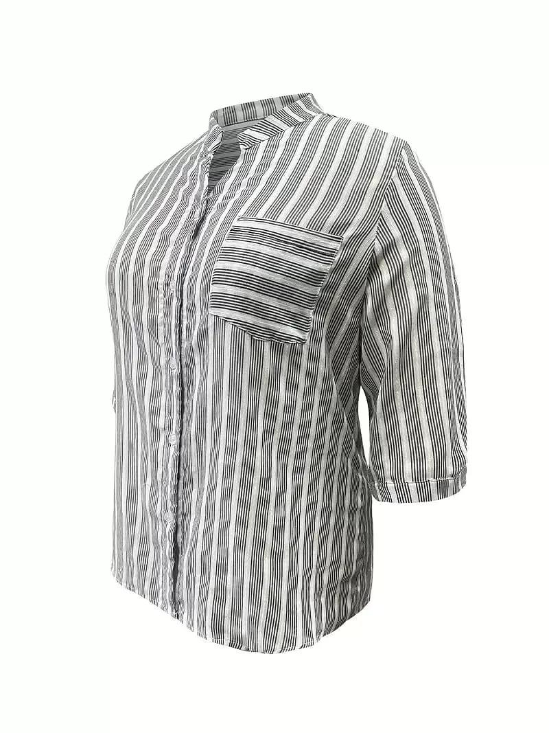 Elegant Striped Button-Front Blouse for Women