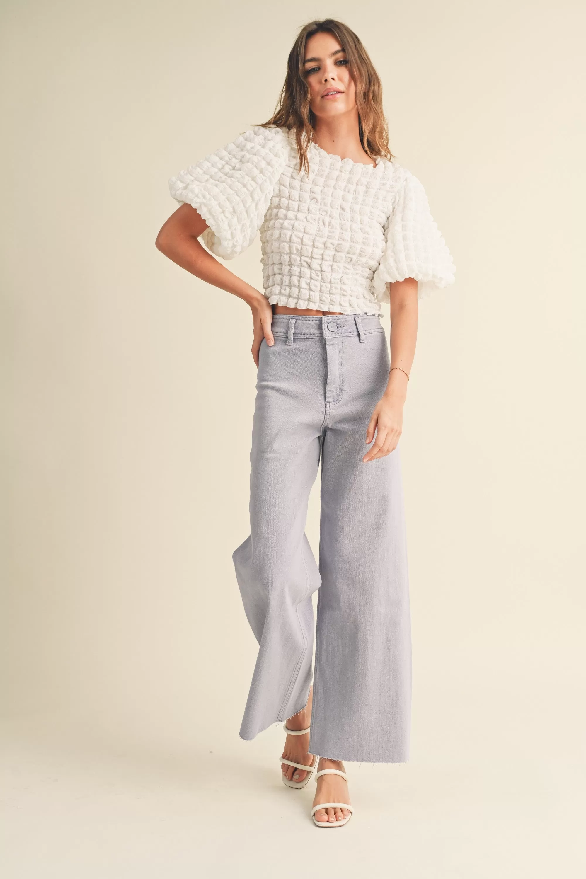 Ella Textured Blouse Off White