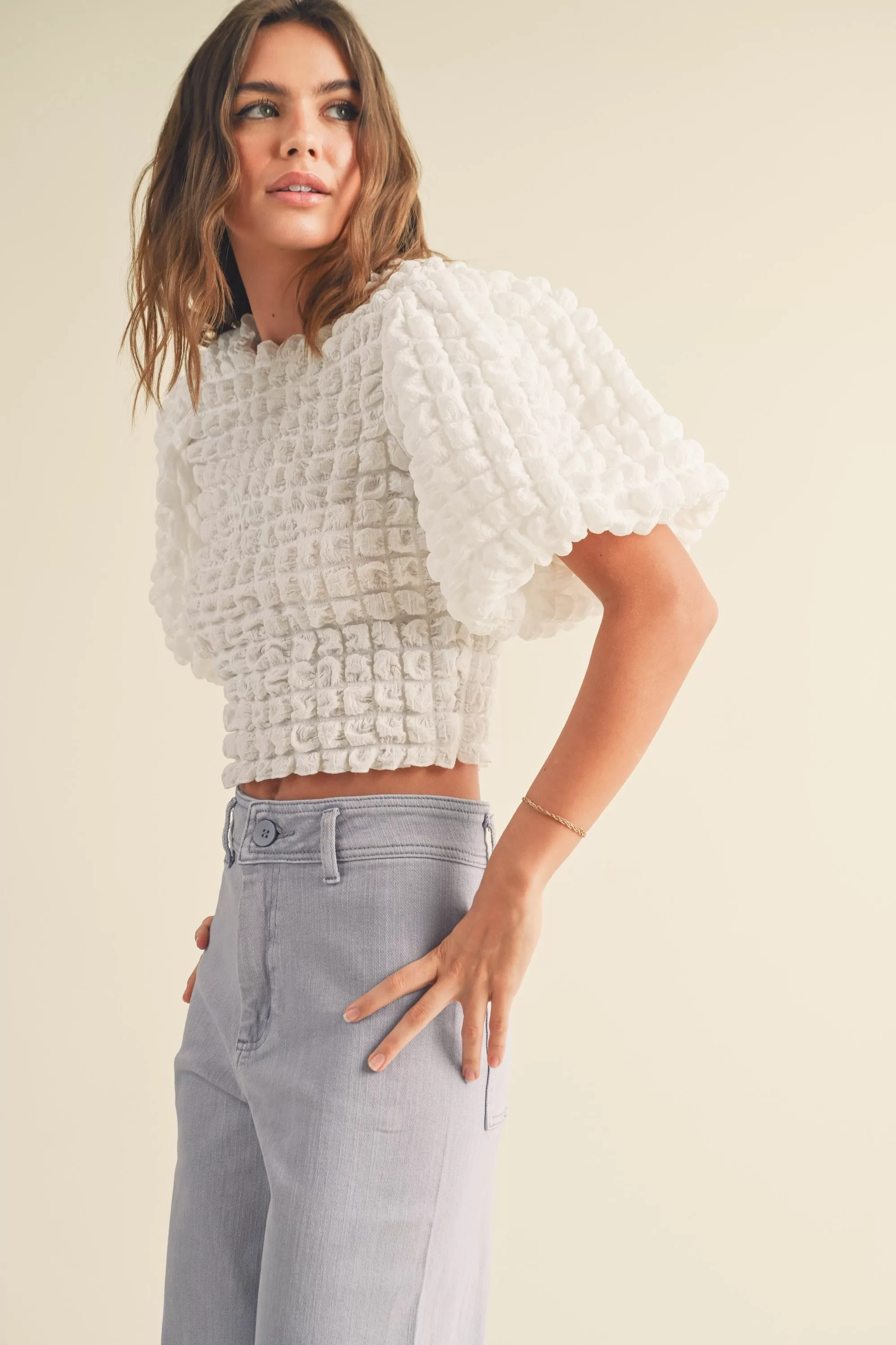 Ella Textured Blouse Off White