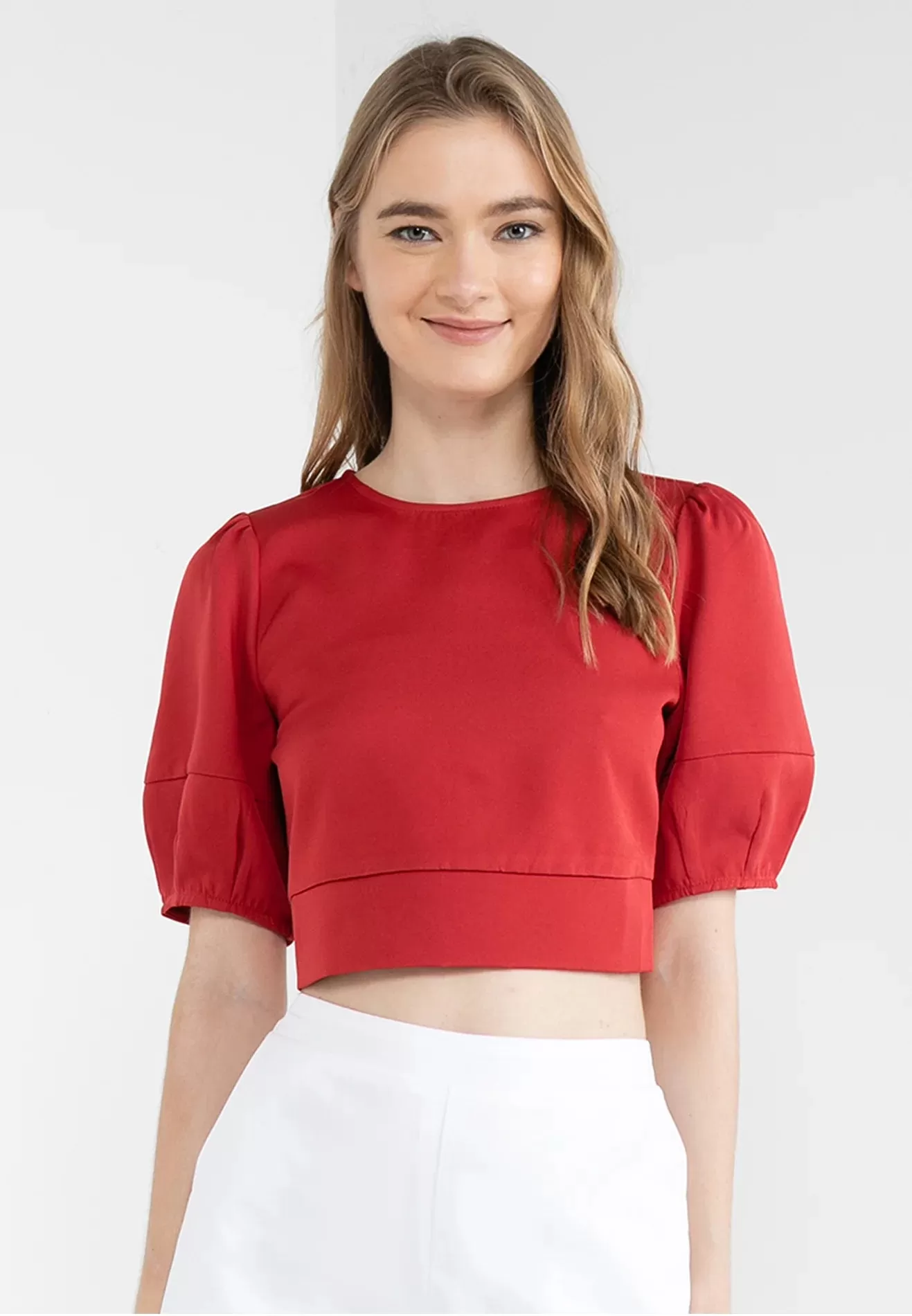 ELLE Apparel Puffy Sleeves Boxy Cropped Top