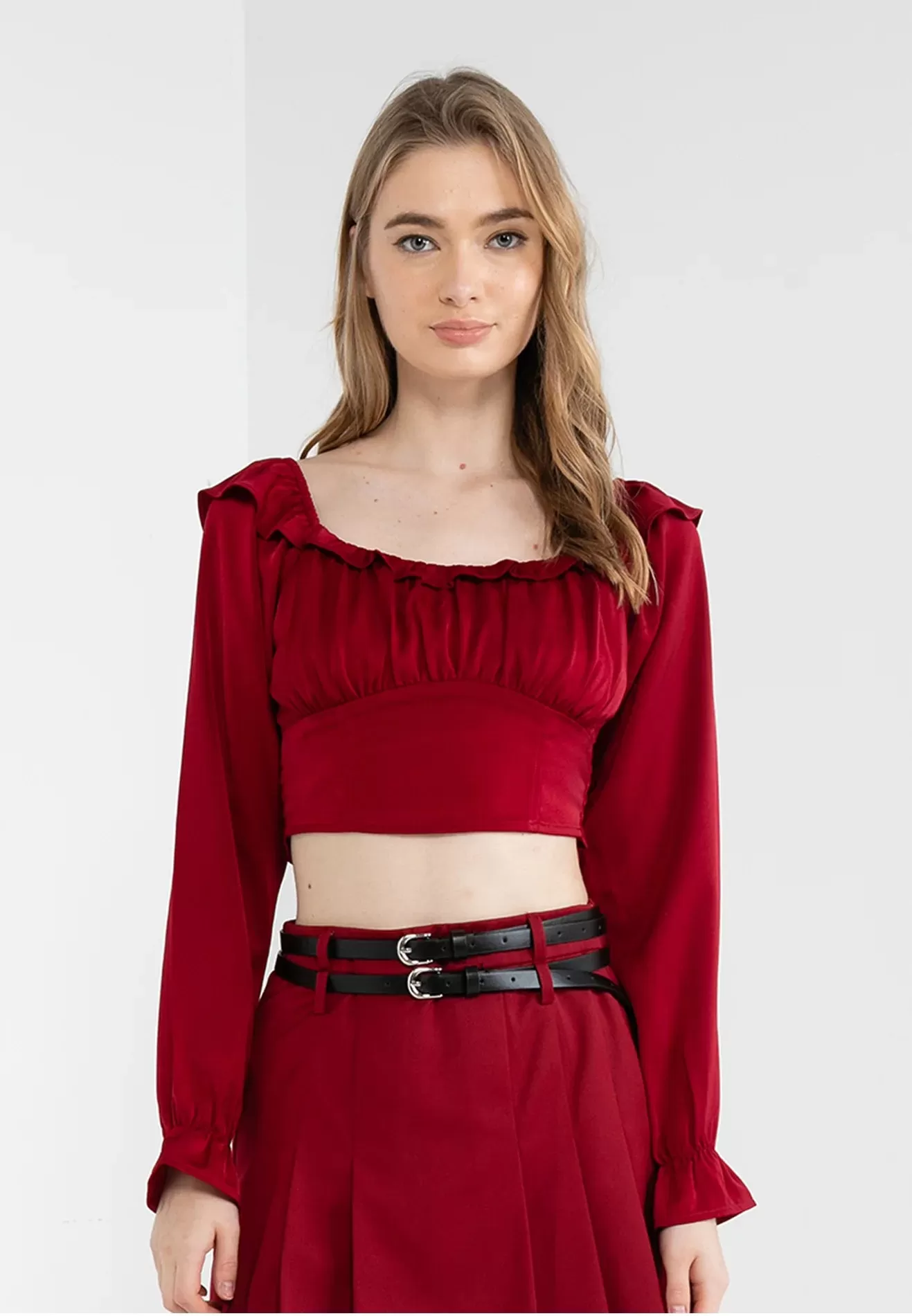 ELLE Apparel Ruffle Neck Bustier Crop Top