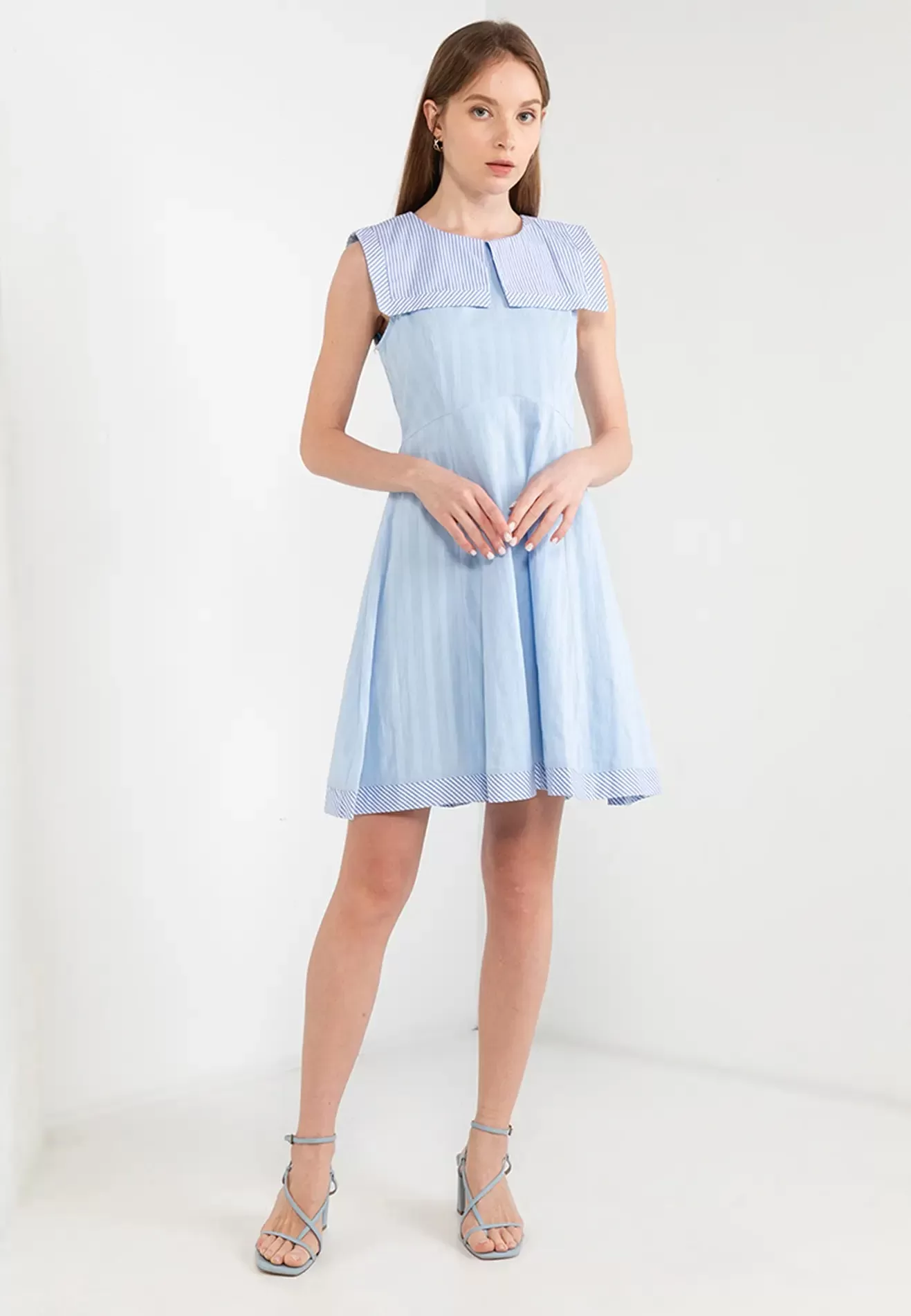 ELLE Apparel Sailor Striped Collar Midi Dress