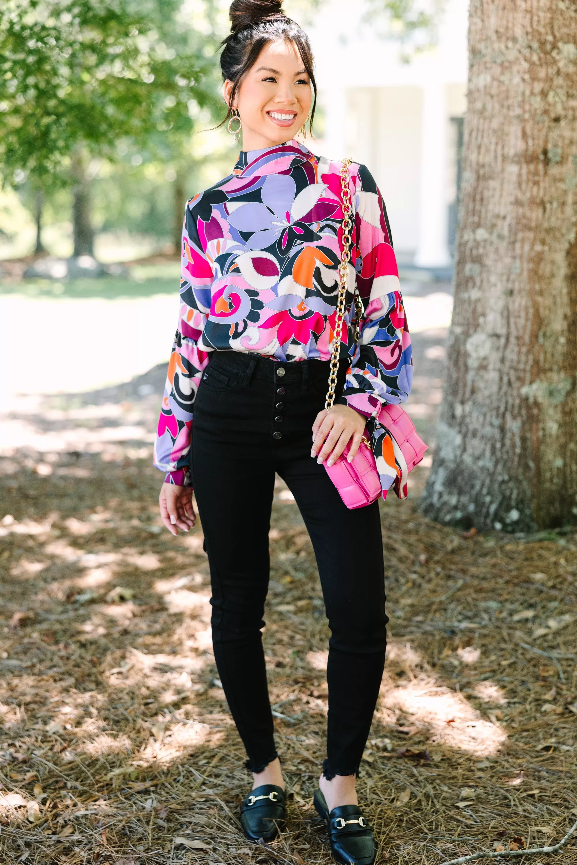 Fate: The Only Way Hot Pink Abstract Blouse