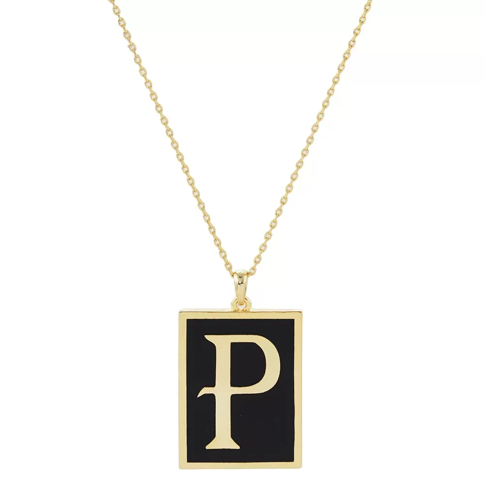 Gold Dipped Enamel Rectangle Monogram Pendant Necklace