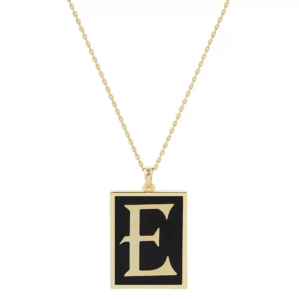 Gold Dipped Enamel Rectangle Monogram Pendant Necklace