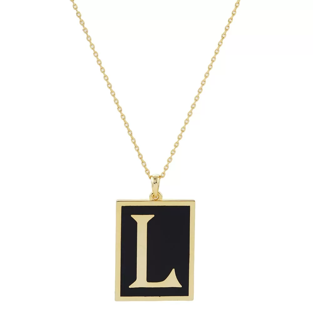 Gold Dipped Enamel Rectangle Monogram Pendant Necklace