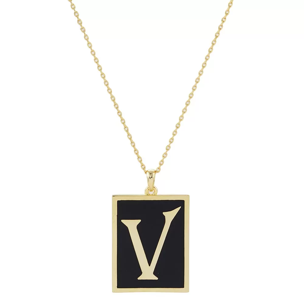 Gold Dipped Enamel Rectangle Monogram Pendant Necklace