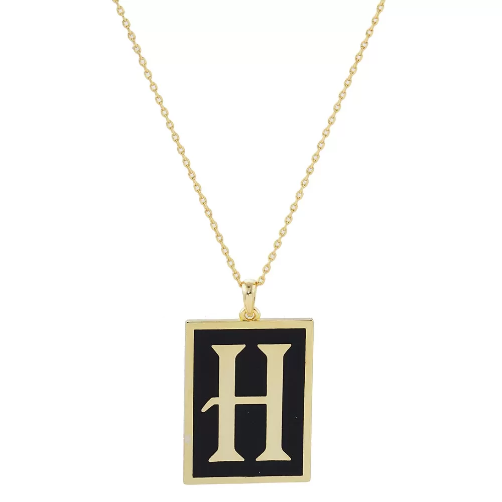 Gold Dipped Enamel Rectangle Monogram Pendant Necklace