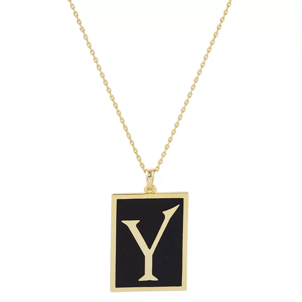 Gold Dipped Enamel Rectangle Monogram Pendant Necklace