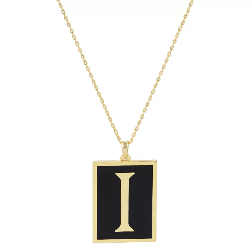 Gold Dipped Enamel Rectangle Monogram Pendant Necklace