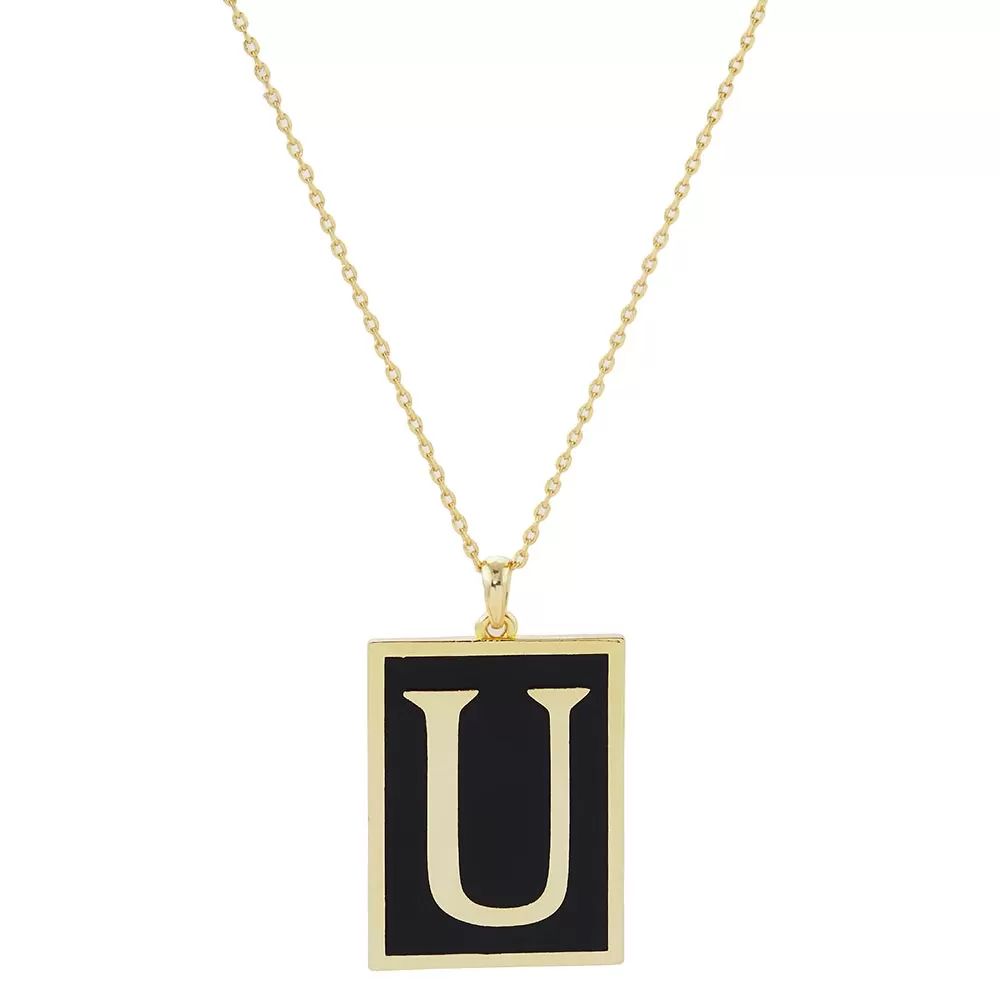 Gold Dipped Enamel Rectangle Monogram Pendant Necklace