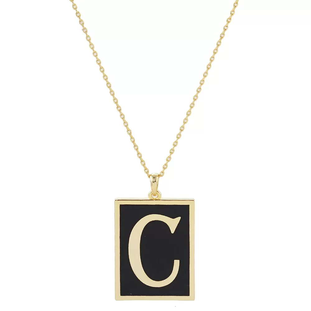 Gold Dipped Enamel Rectangle Monogram Pendant Necklace