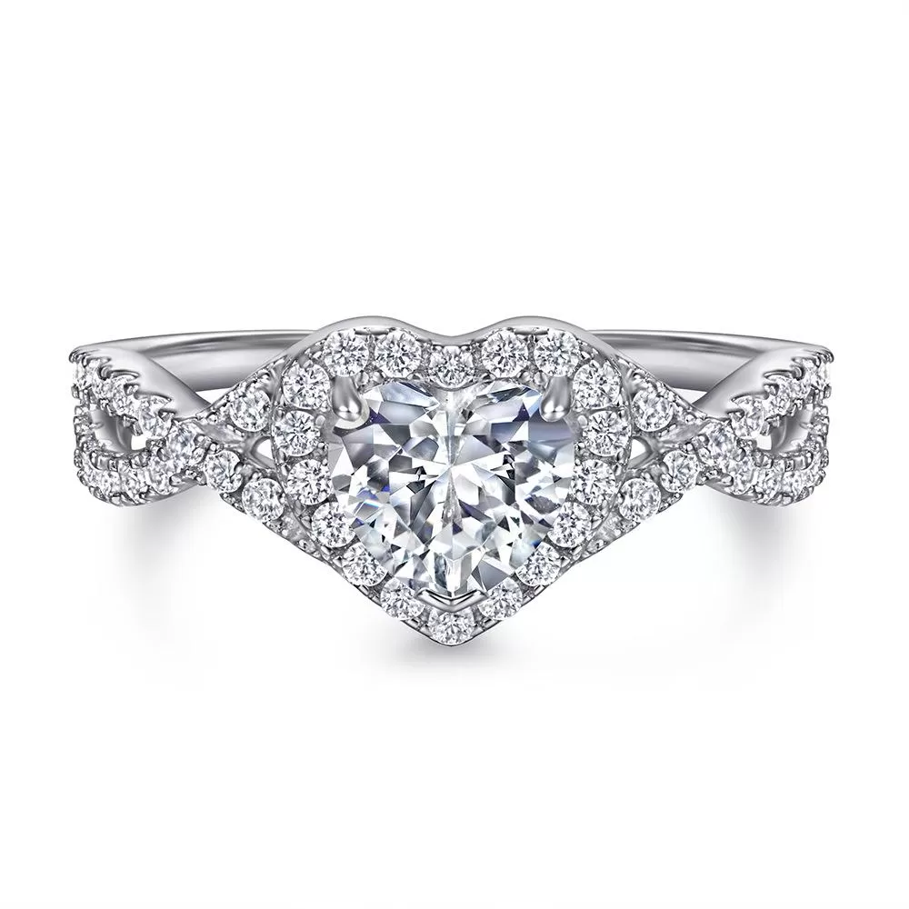 Heart Halo Split Shank Engagement Ring