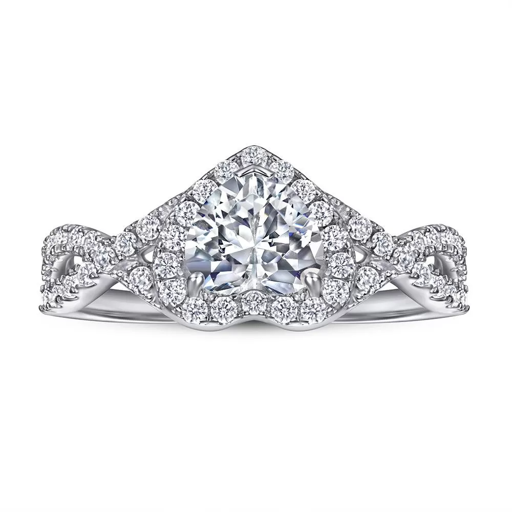 Heart Halo Split Shank Engagement Ring