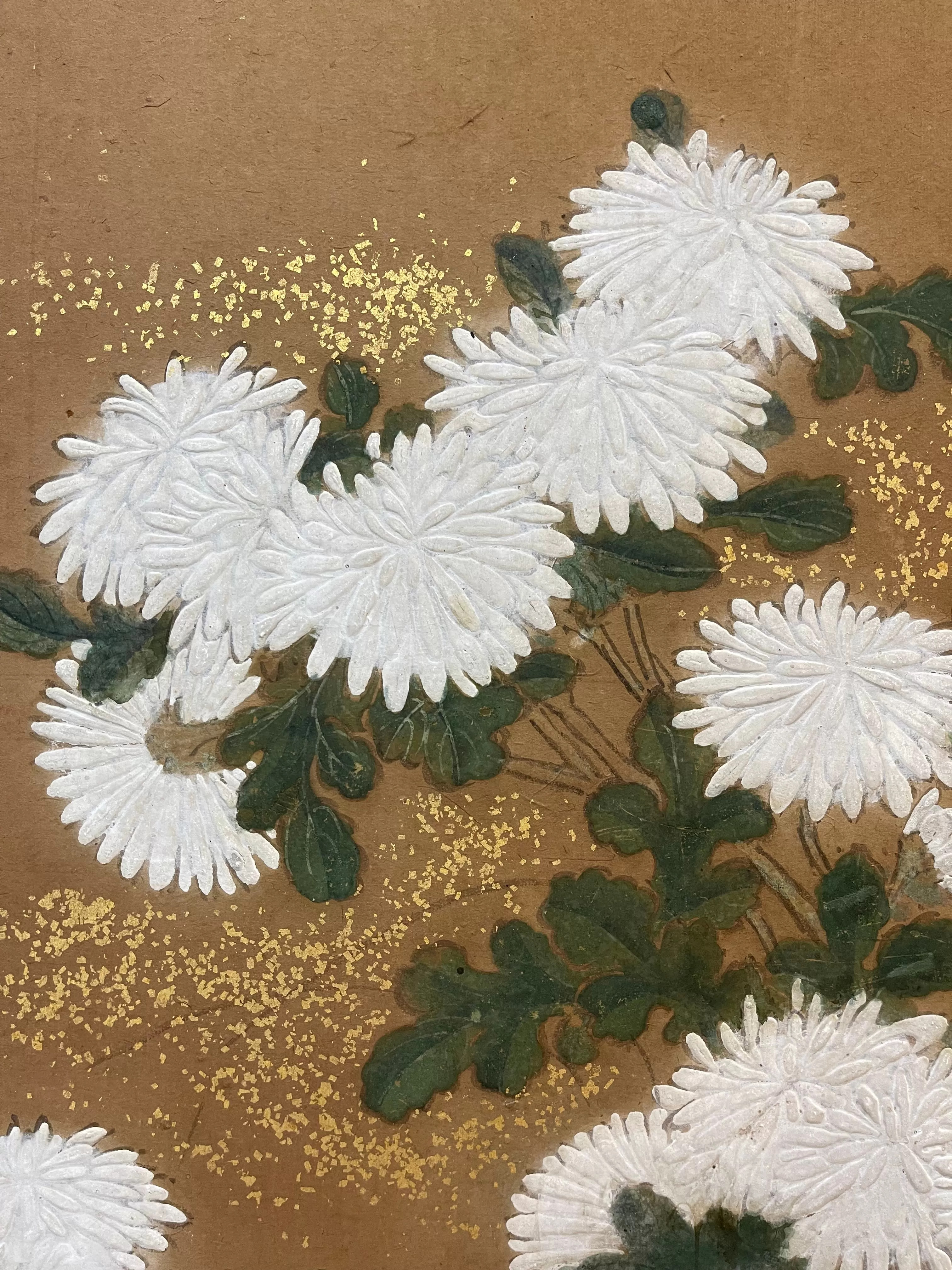 Japanese Two Panels Screen Featuring Chrysanthemums Flowers