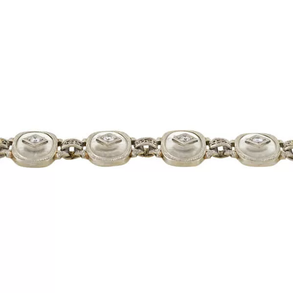 KREMENTZ Art Deco Platinum/14kt Reverse Carved Rock Crystal & Diamond Bracelet