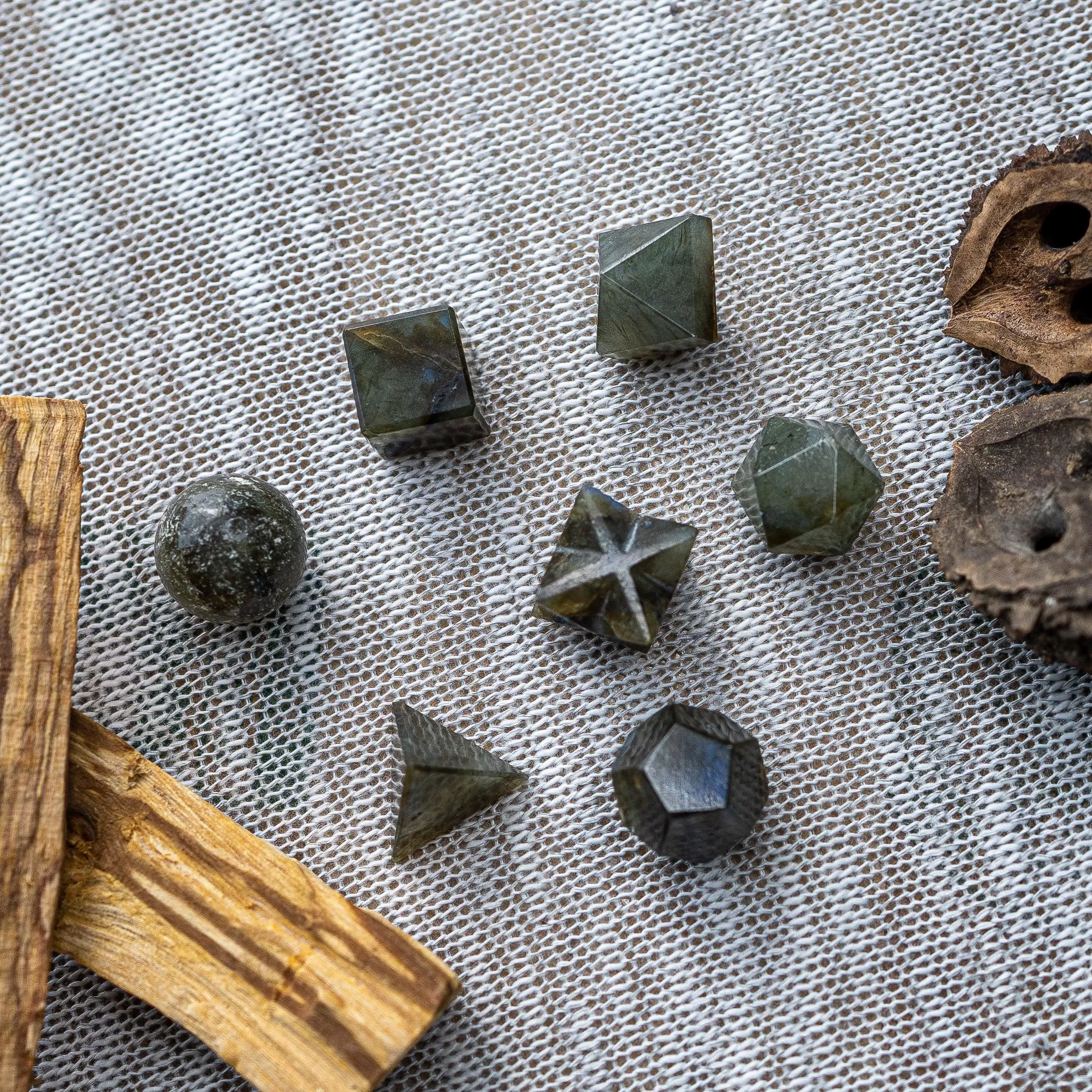 Labradorite Sacred 7 Geometry Set ~ Platonic Solids ~ Great for Crystal Grids