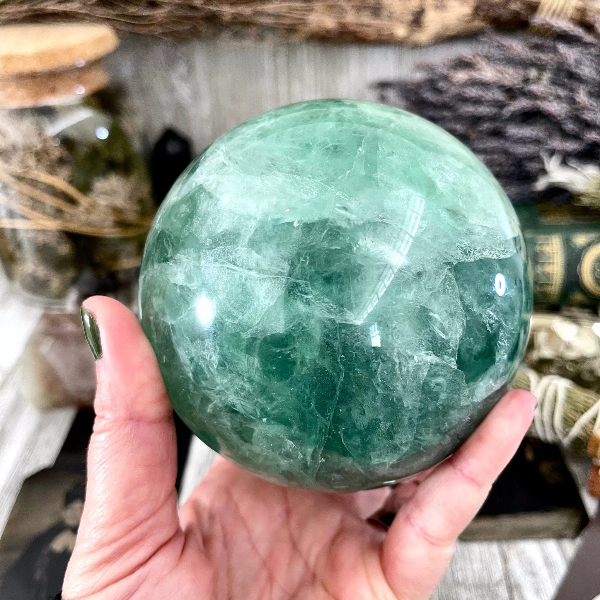 Large Green Fluorite Crystal Ball / FoxlarkCrystals