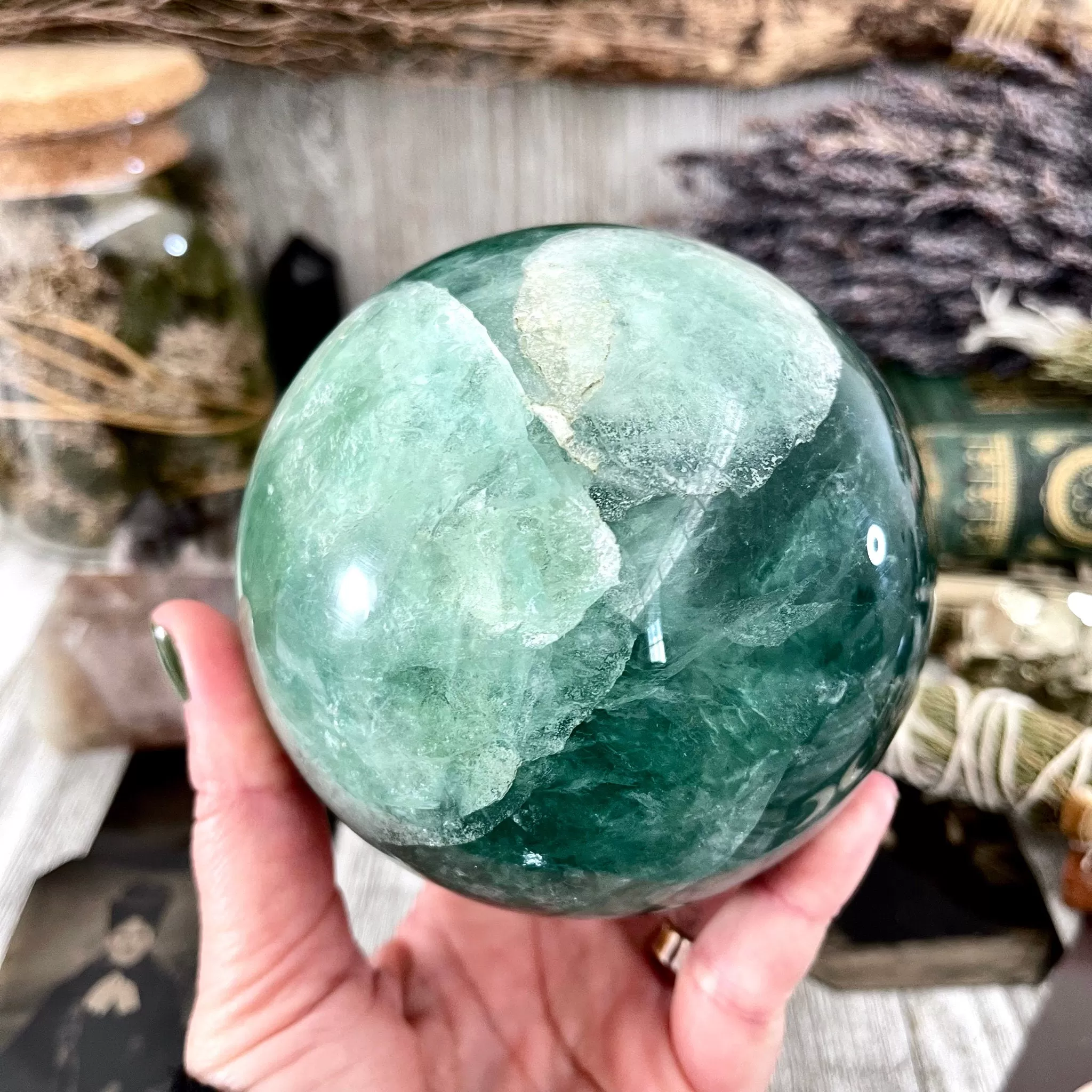 Large Green Fluorite Crystal Ball / FoxlarkCrystals