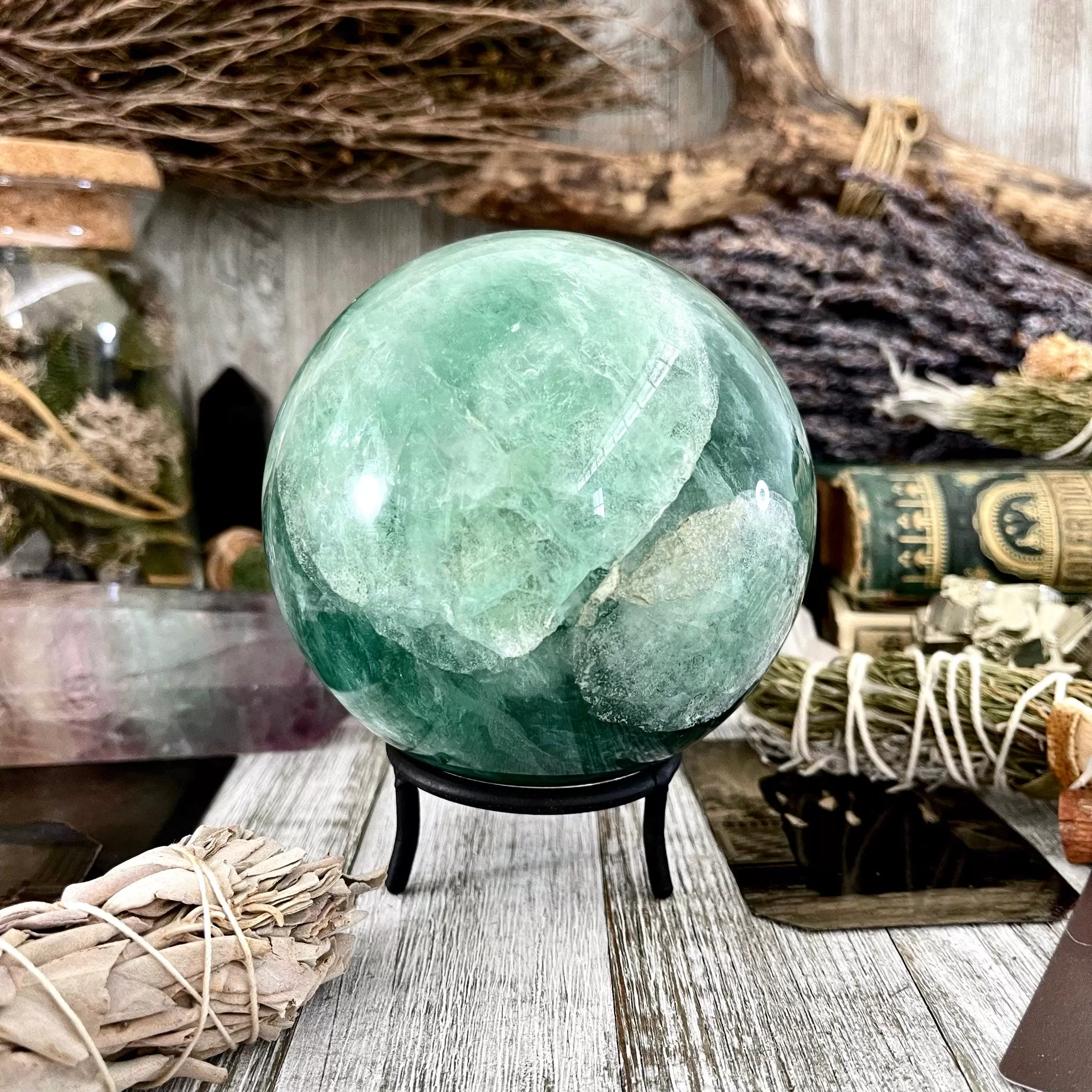 Large Green Fluorite Crystal Ball / FoxlarkCrystals