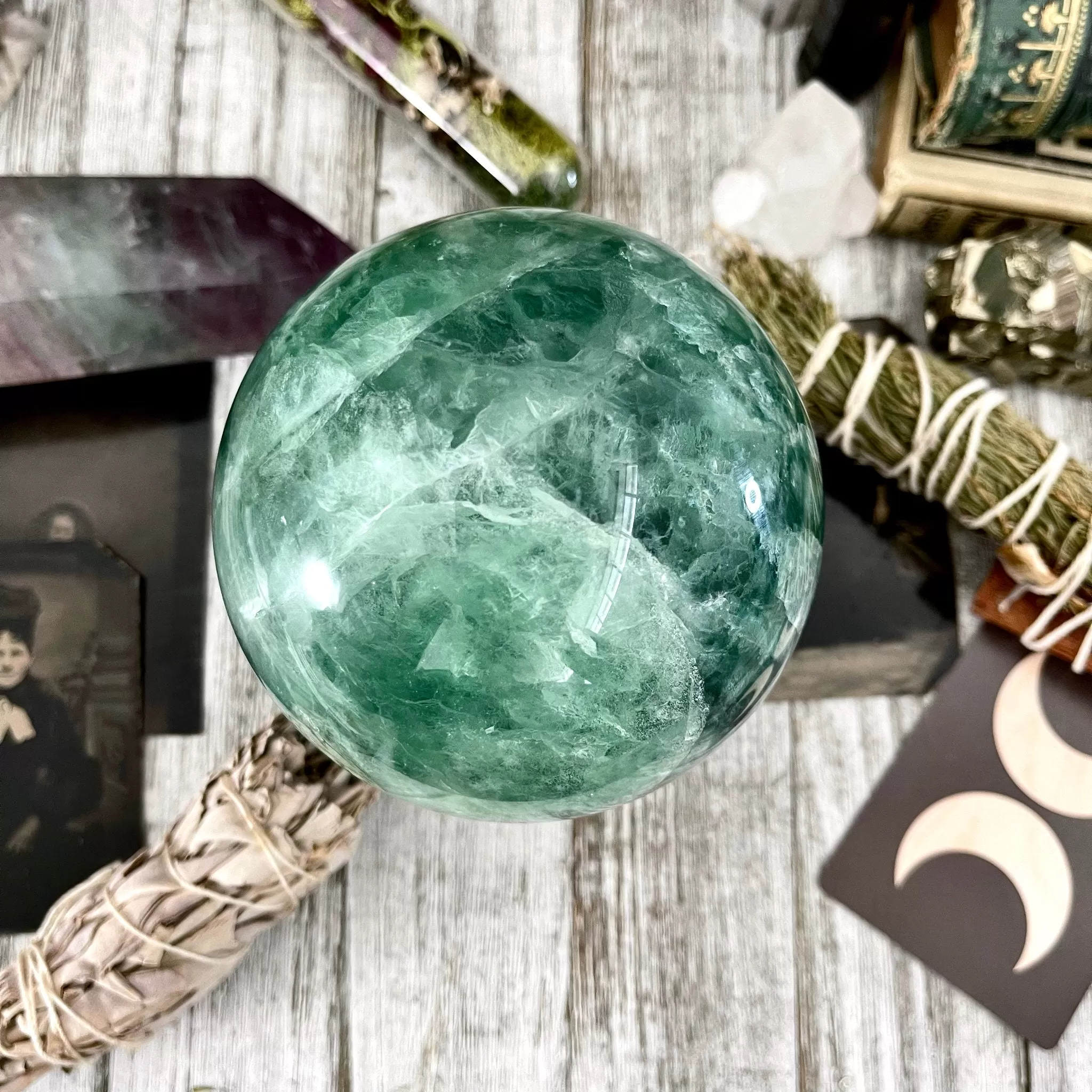 Large Green Fluorite Crystal Ball / FoxlarkCrystals