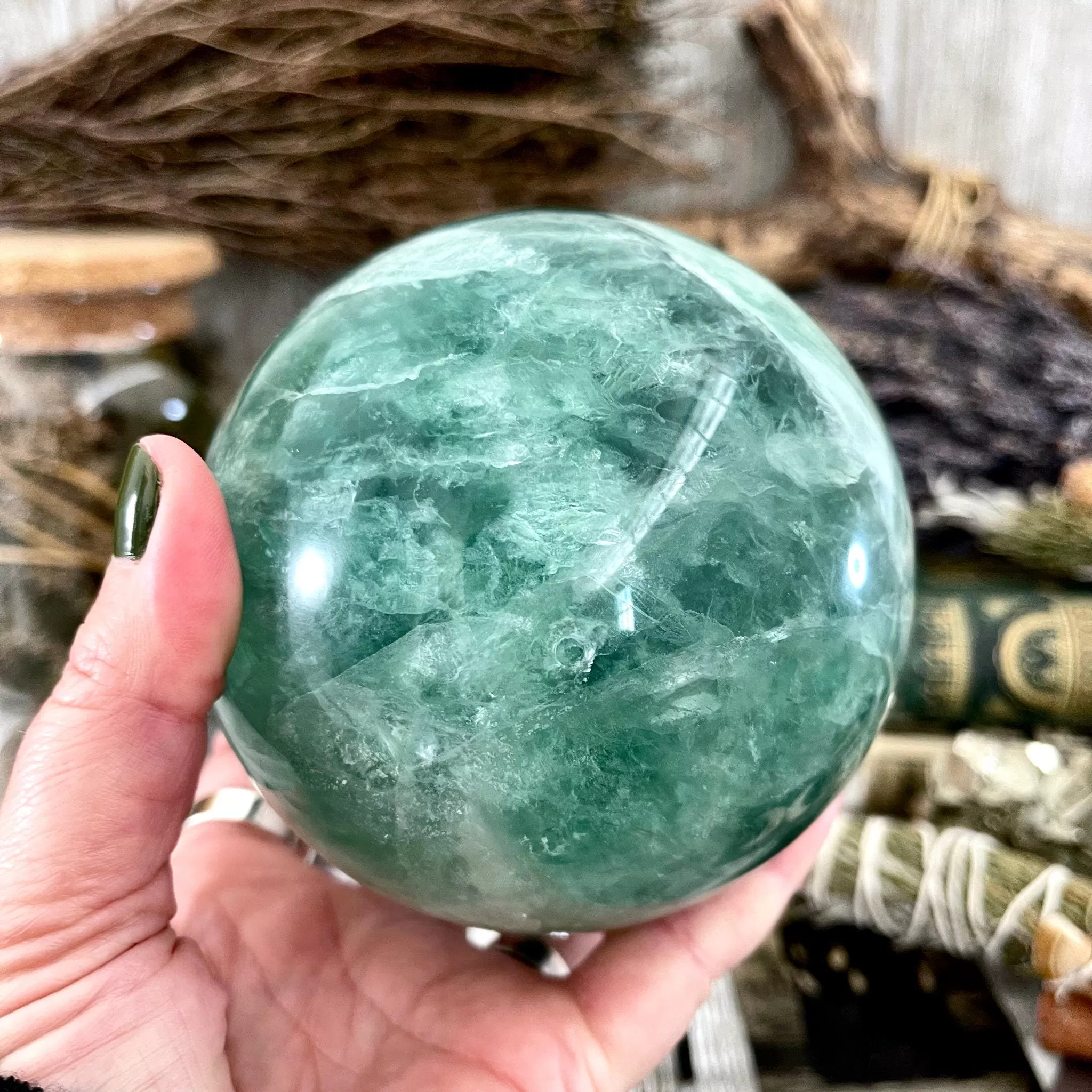 Large Green Fluorite Crystal Ball / FoxlarkCrystals