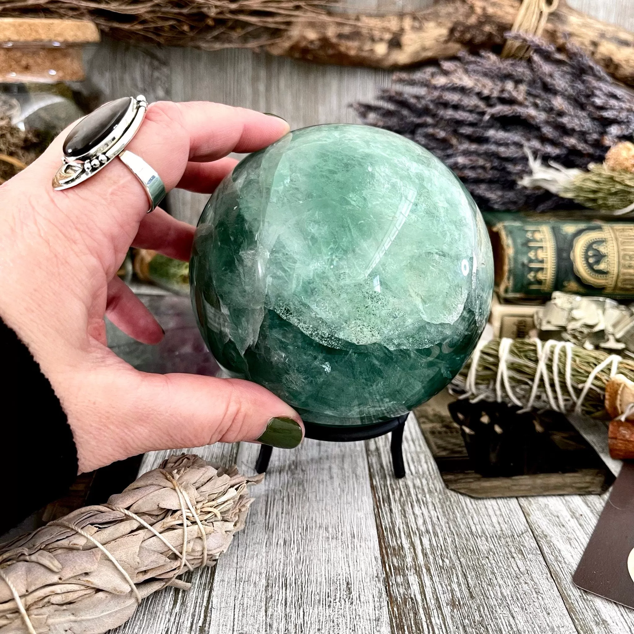 Large Green Fluorite Crystal Ball / FoxlarkCrystals