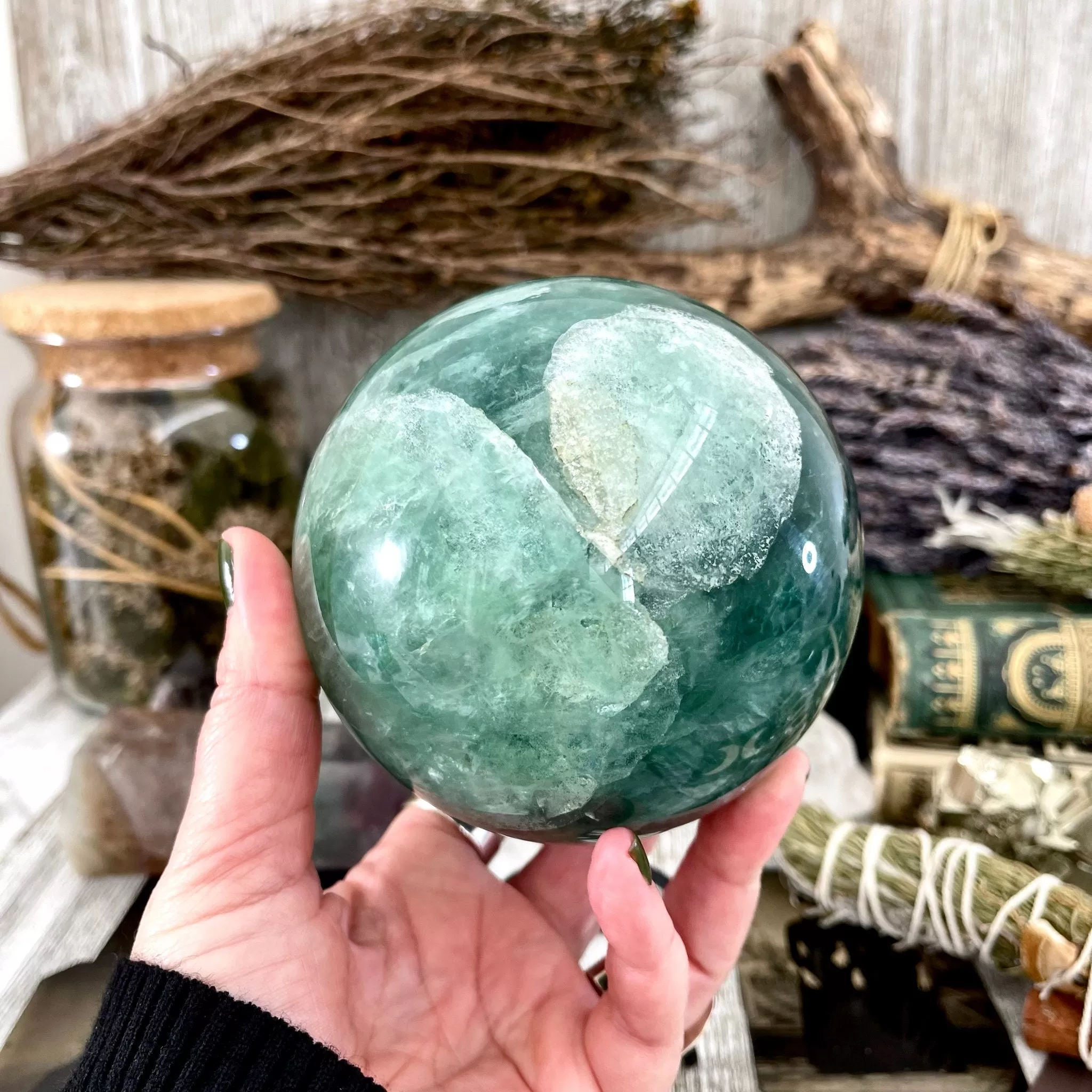 Large Green Fluorite Crystal Ball / FoxlarkCrystals