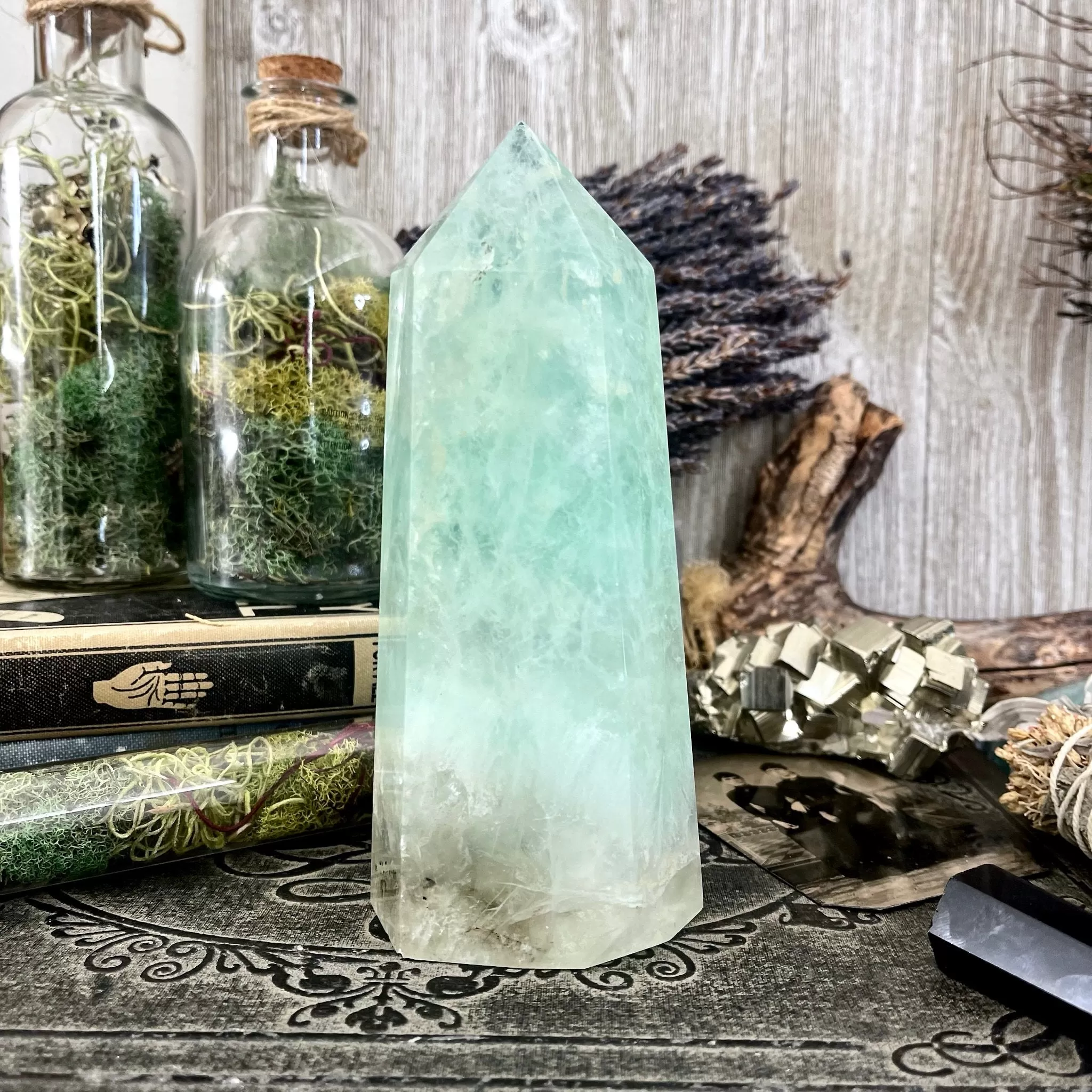 Large Green Fluorite Crystal Crystal Point Self Standing / FoxlarkCrystals