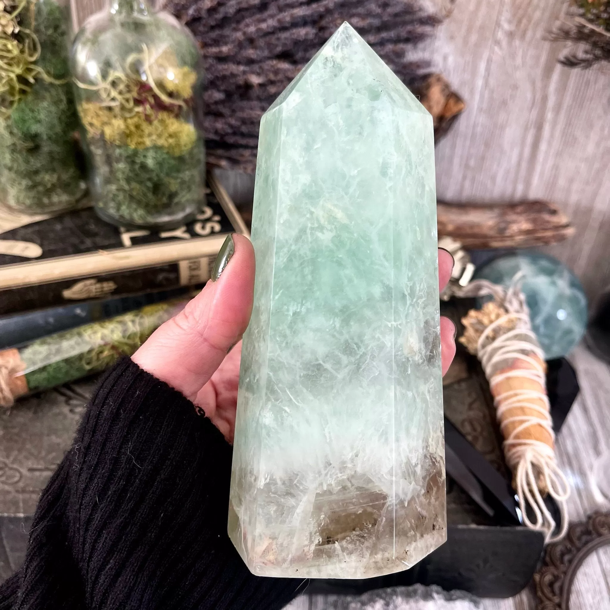 Large Green Fluorite Crystal Crystal Point Self Standing / FoxlarkCrystals