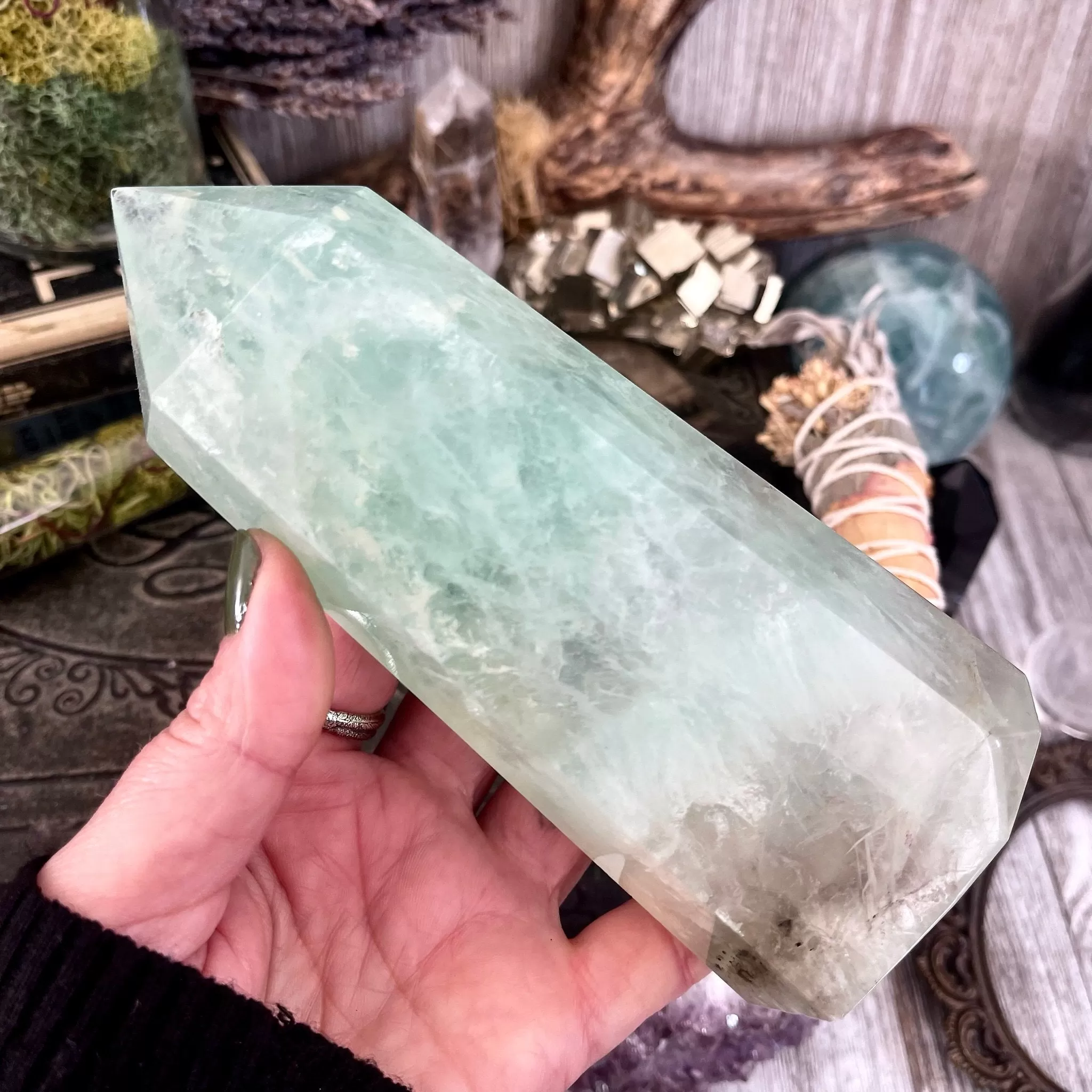 Large Green Fluorite Crystal Crystal Point Self Standing / FoxlarkCrystals