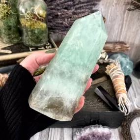 Large Green Fluorite Crystal Crystal Point Self Standing / FoxlarkCrystals