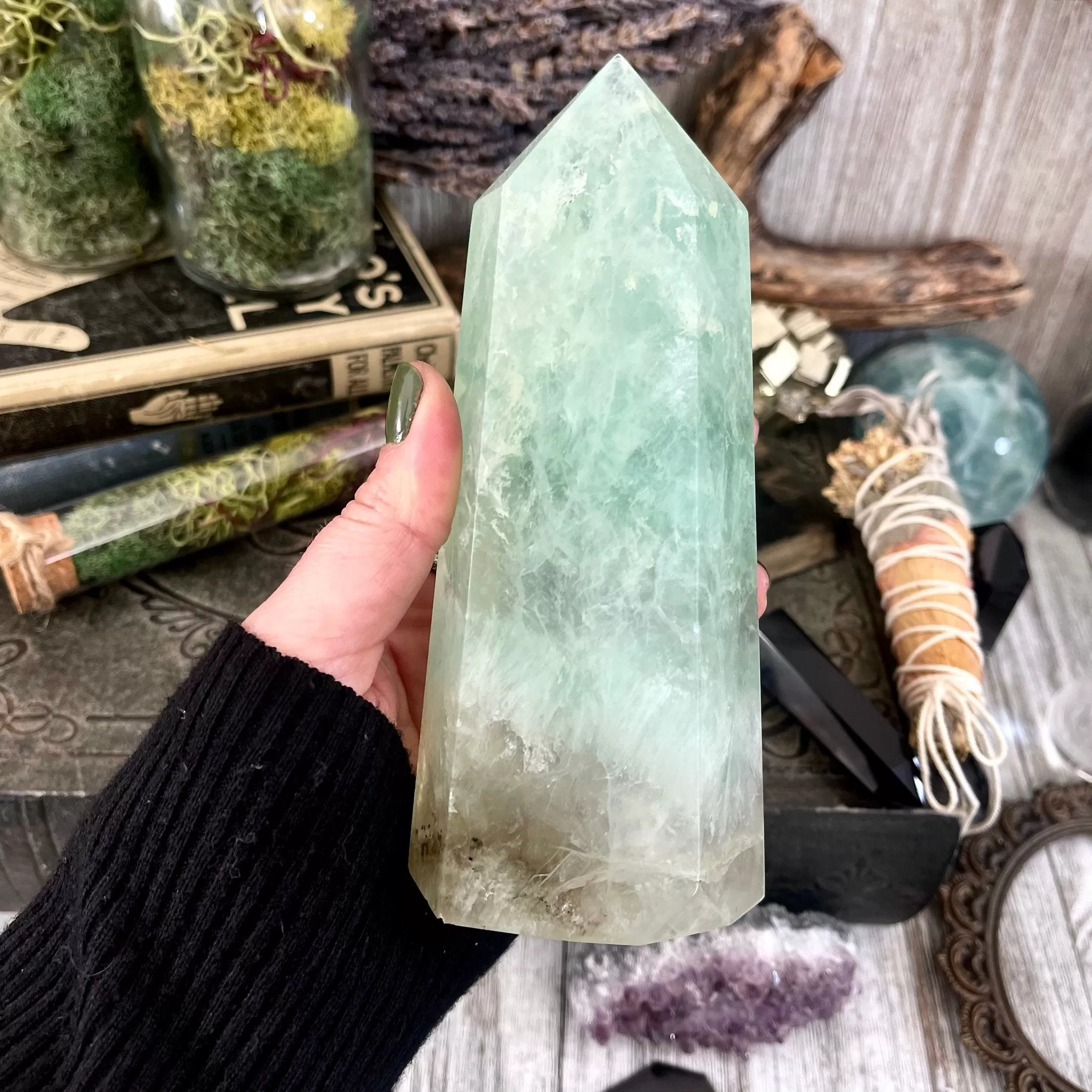 Large Green Fluorite Crystal Crystal Point Self Standing / FoxlarkCrystals