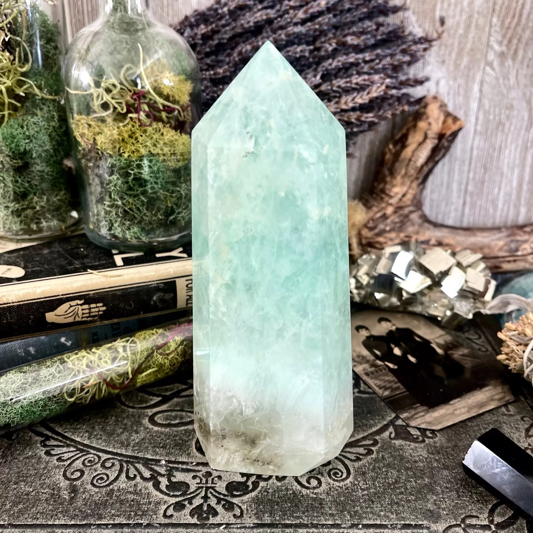 Large Green Fluorite Crystal Crystal Point Self Standing / FoxlarkCrystals