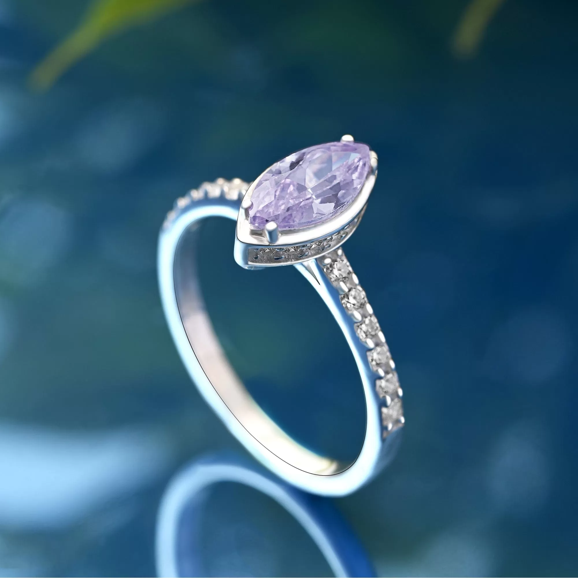 Lavender CZ Marquise Engagement Ring Vintage Silver