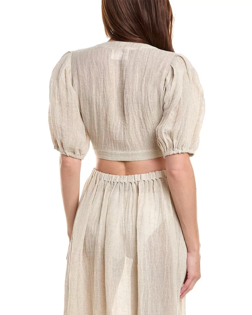 Lisa Marie Fernandez Pouf Tie Linen-Blend Blouse