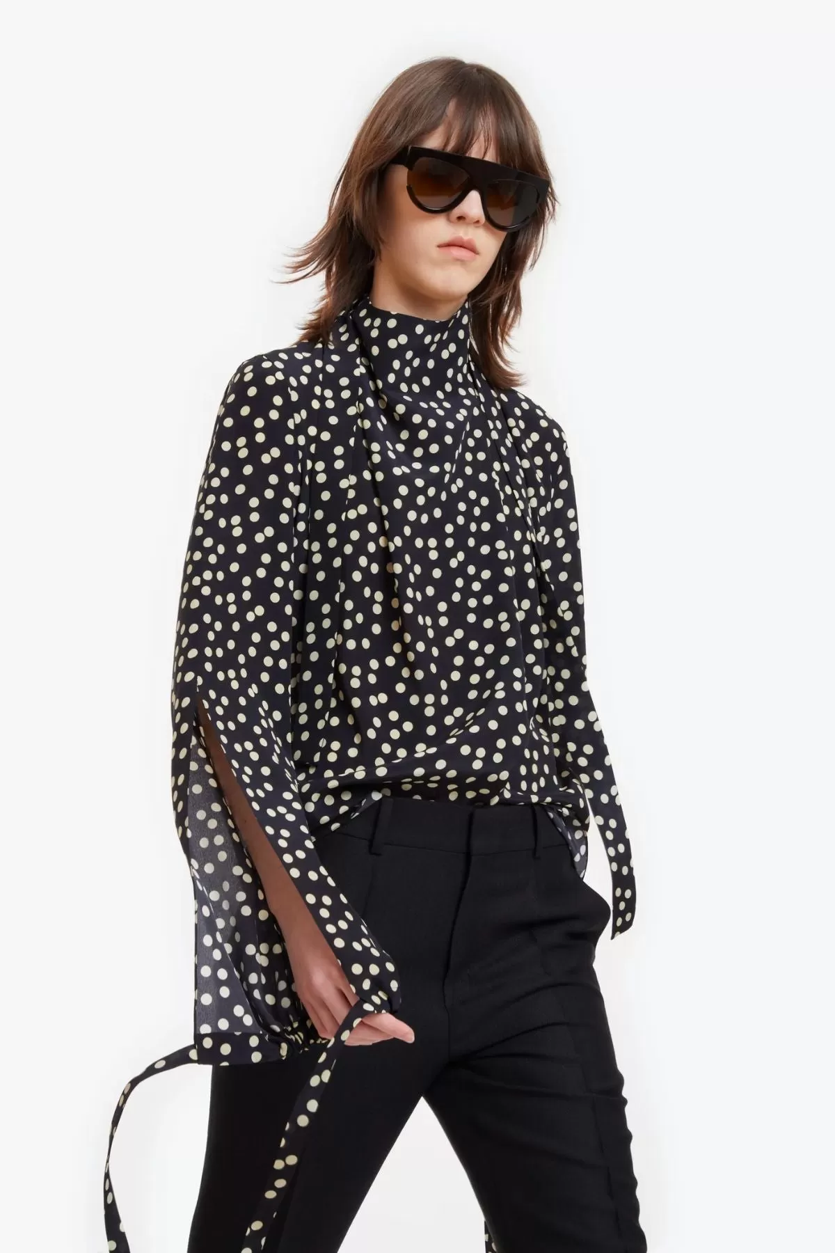 Petar Petrov Gallery Silk Blouse - Black/ Ivory Dot