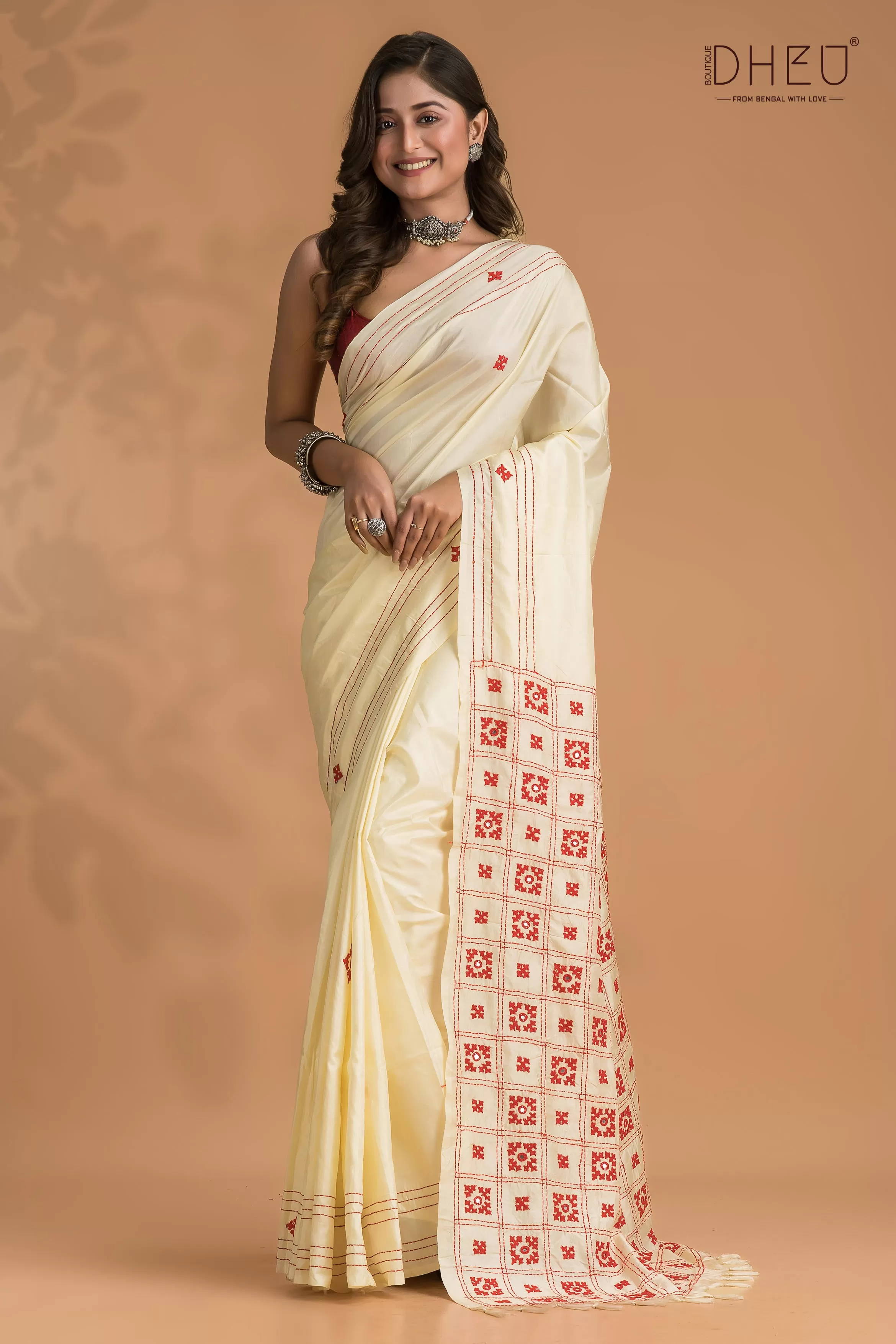 Pure Silk Kantha Stitch Saree (With Silk Mark Certified)