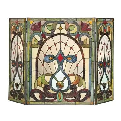 "LUCIAN" Tiffany-style Victorian 3pcs Folding Fireplace Screen