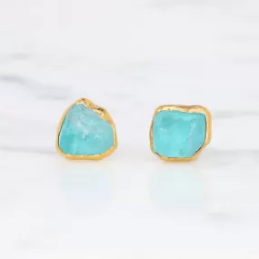 Raw Apatite Stud Earrings in Yellow Gold