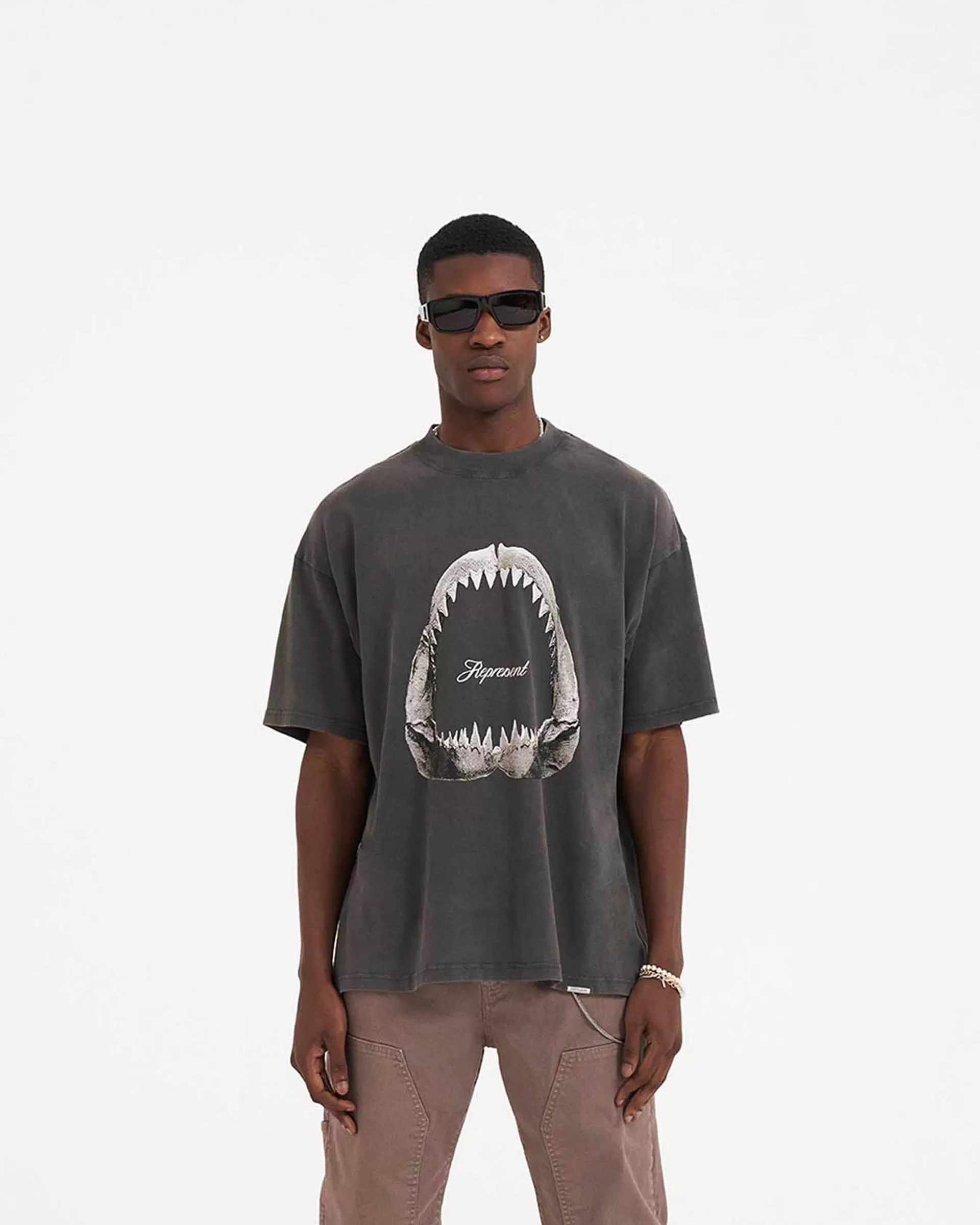 Represent Shark Jaws T-shirt Men's Vintage Grey