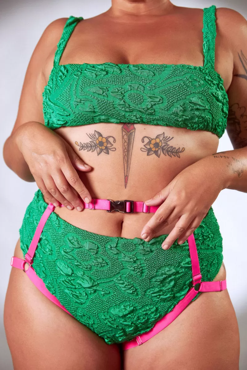 Rolling Peony Bottom Harness - Neon Pink