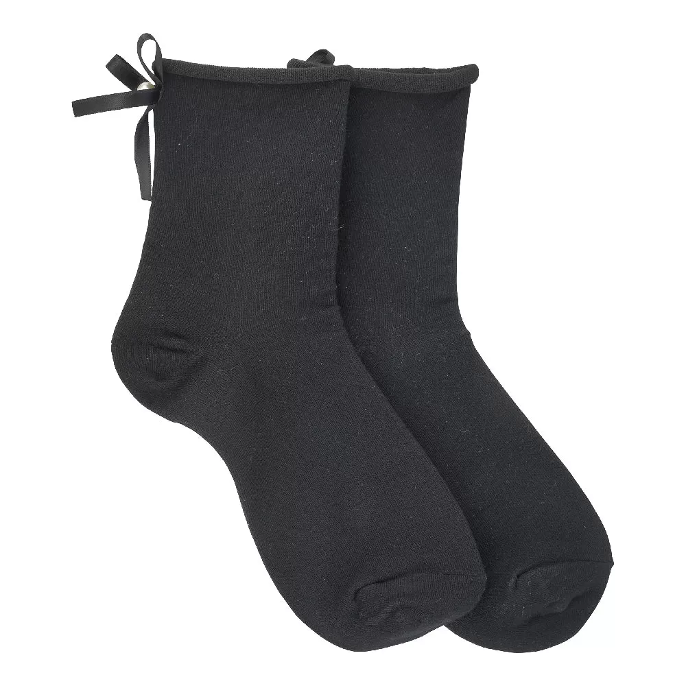 Satin black bow socks