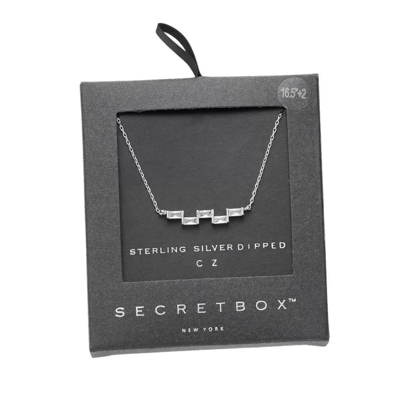 Secret Box Sterling Silver Geometric CZ Pendant Necklace