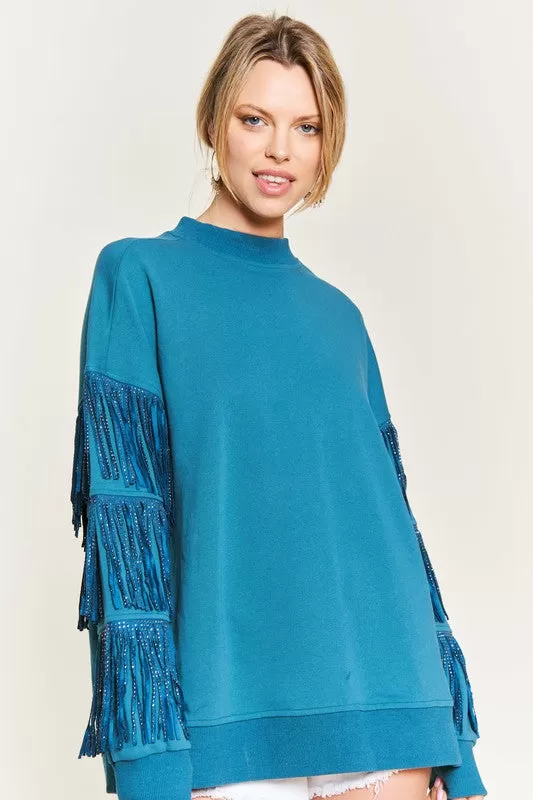 Silver Studded Fringe Sleeve Top