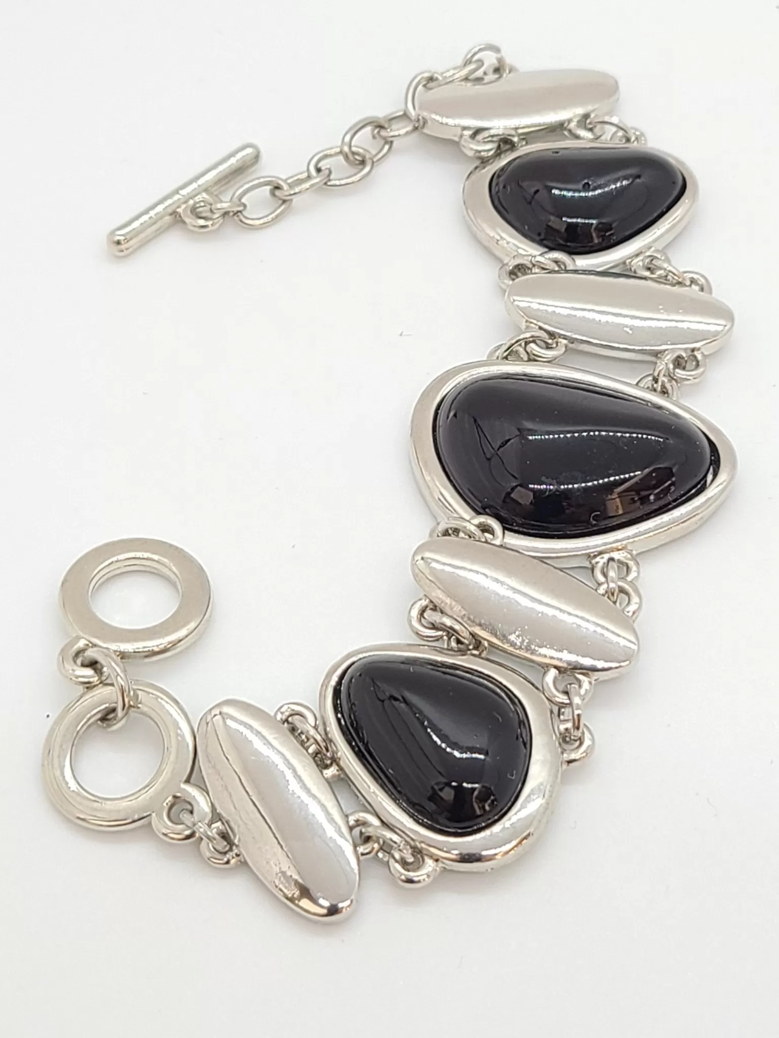 Silver With 3 Black Stone Bracelet