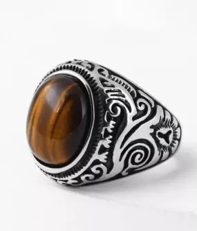 Stainless Steel Tigers Eye Ring