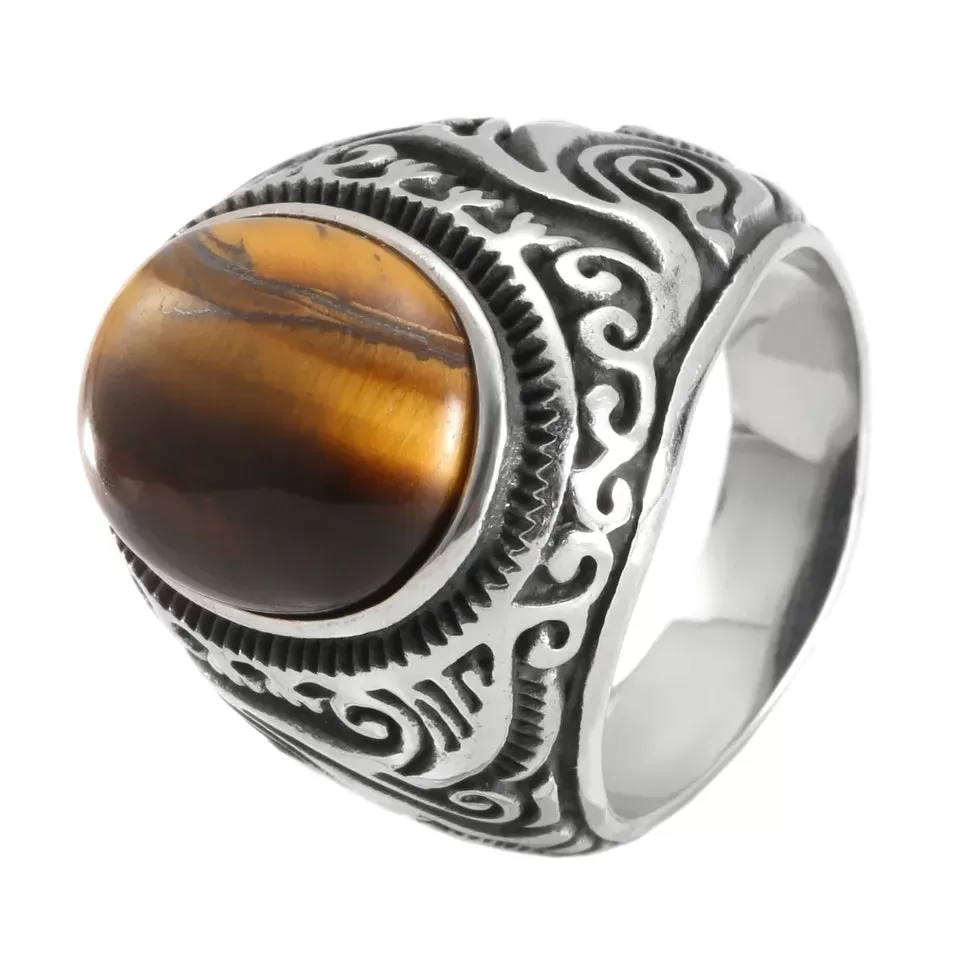 Stainless Steel Tigers Eye Ring