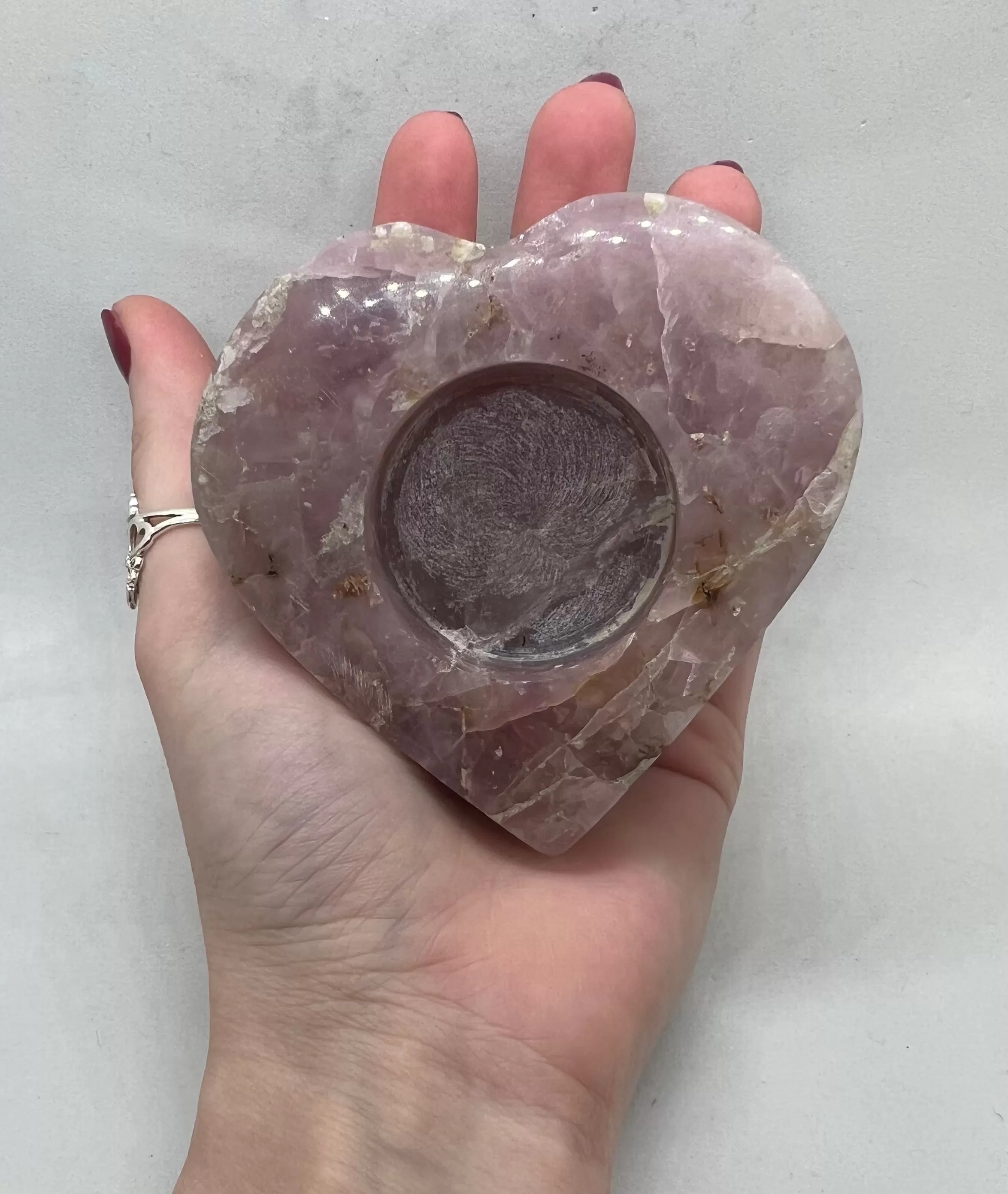 Strawberry Quartz Heart Shaped Tea-light Candle Holder